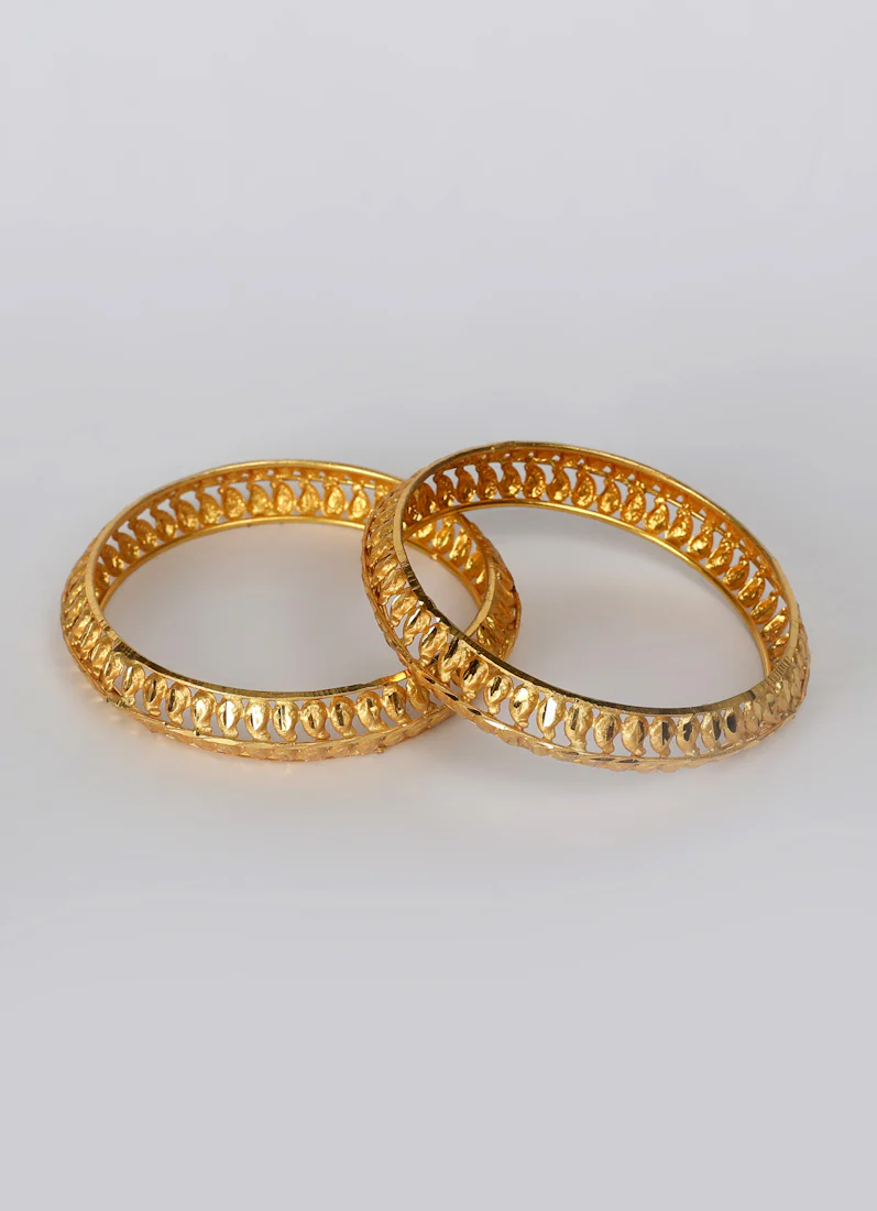 Pair of Ambi Leaf Gold Kara Set – Traditional Gold Bangles for Women - Image 3