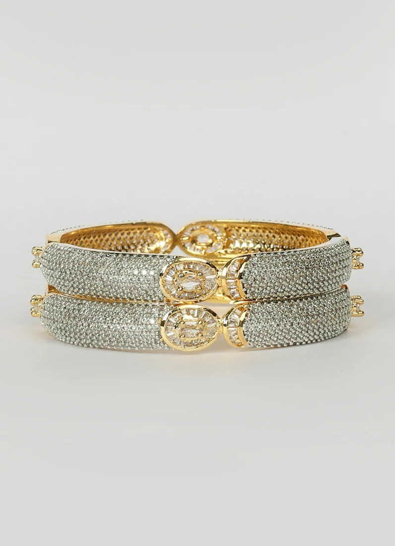 American Diamonte Gold Plated Bangle Pair - Image 2
