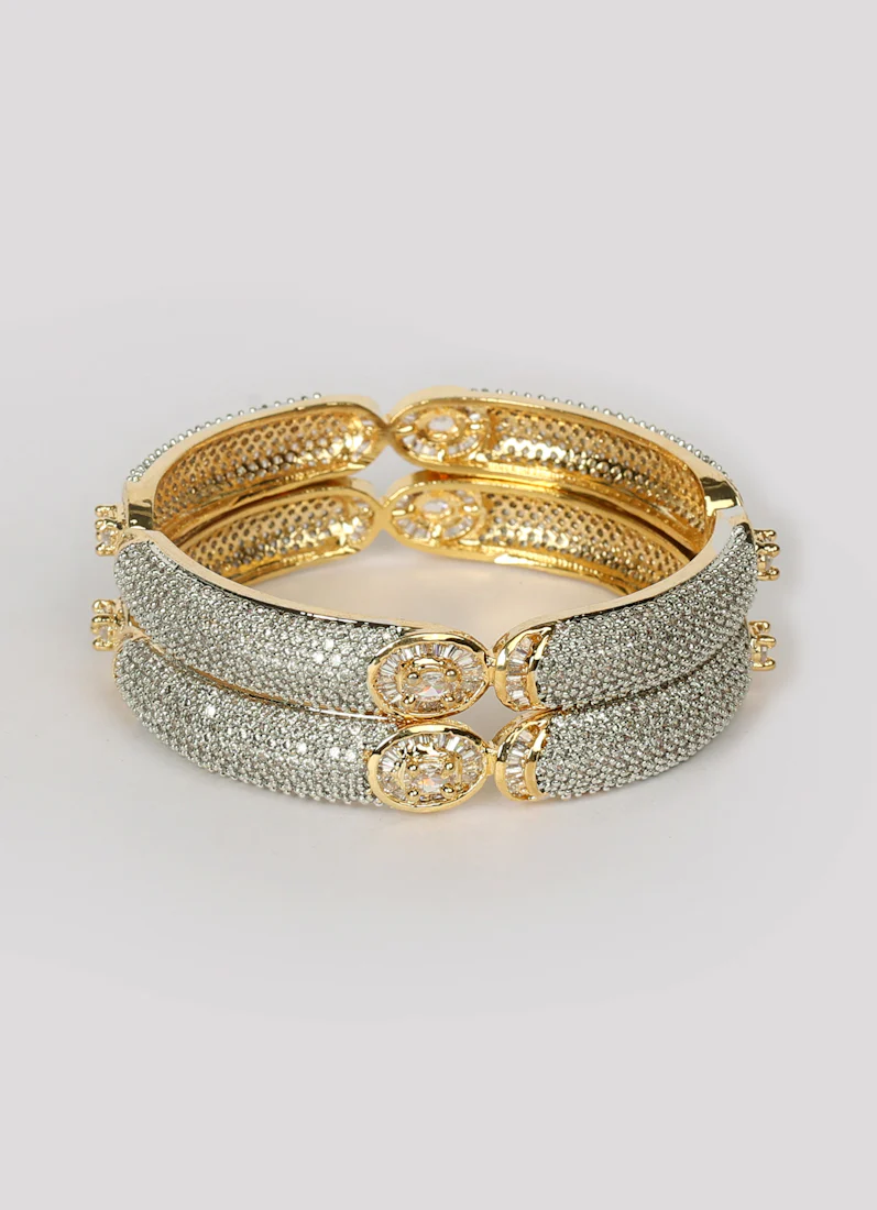 American Diamonte Gold Plated Bangle Pair - Image 3