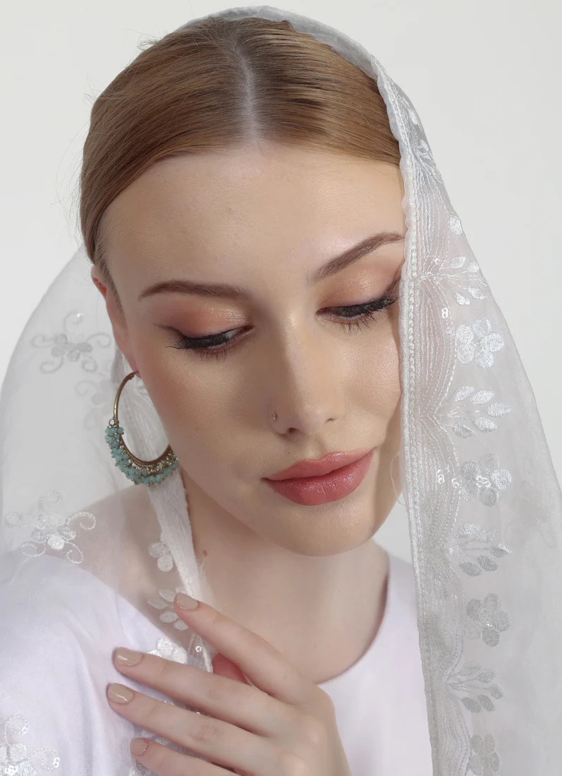 Antique Gold Bali Hoop Earrings with Light Aqua Beads - Image 5