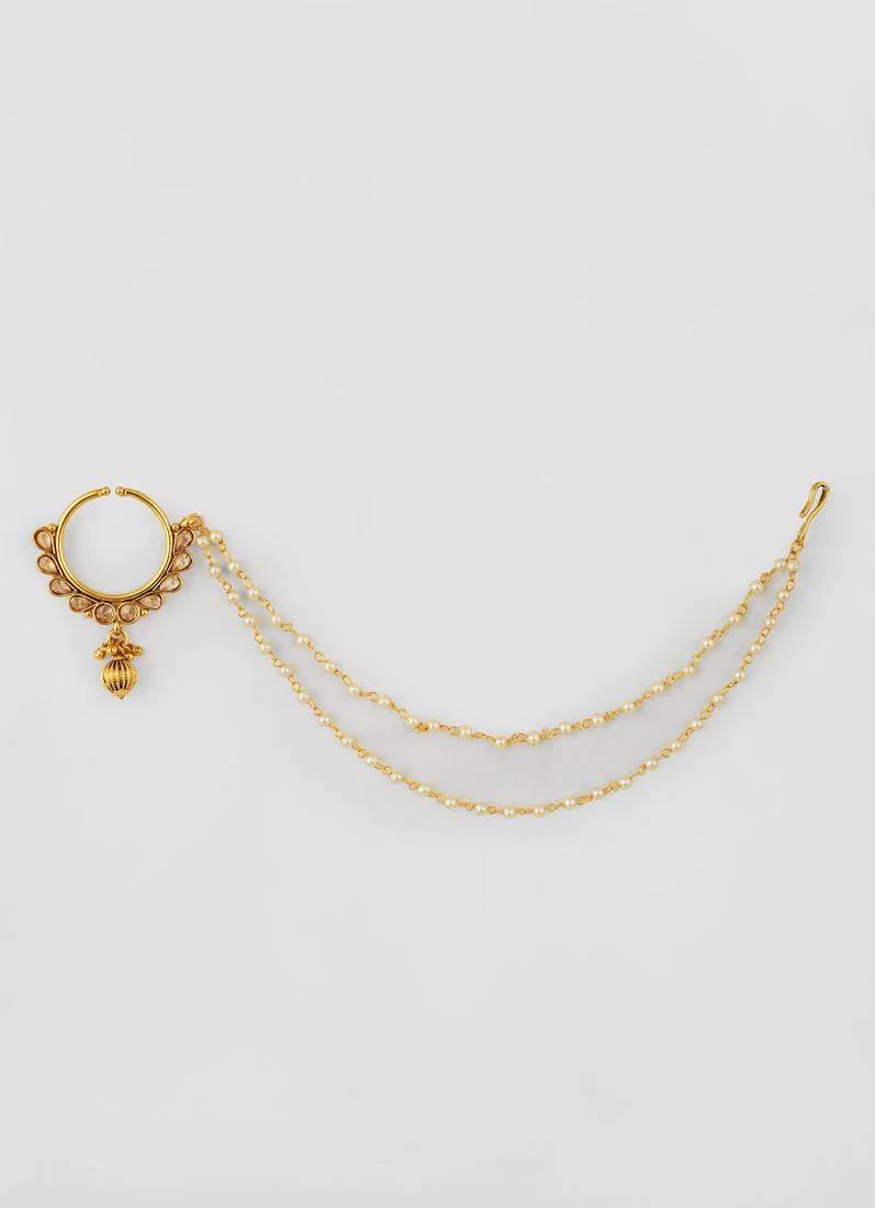 Antique Gold Nickle Free Double Chain Nose Ring - Image 3