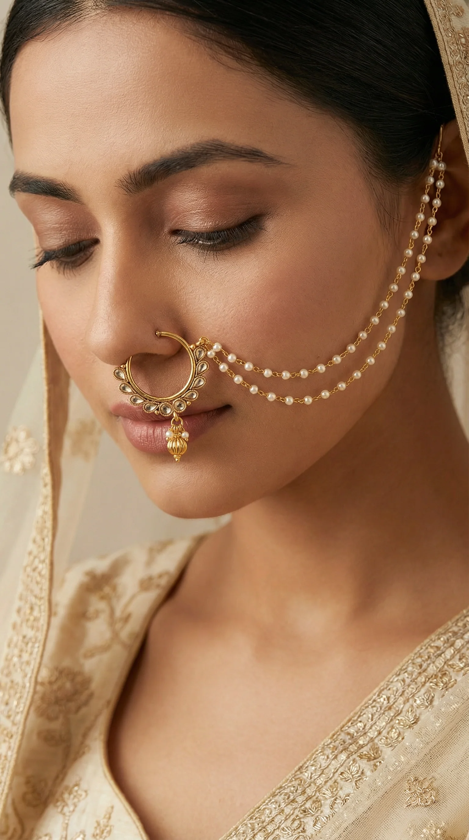 Antique Gold Nickle Free Double Chain Nose Ring - Image 4