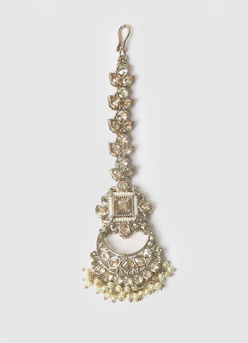 Antique Gold Pearl & Topaz Stone Choker Necklace Set - Image 4