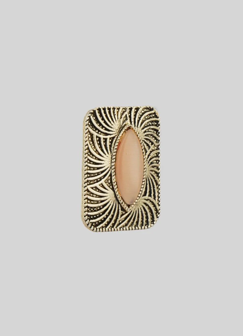 Antique Gold Square Earrings with Peach Cat’s Eye Stone - Image 3