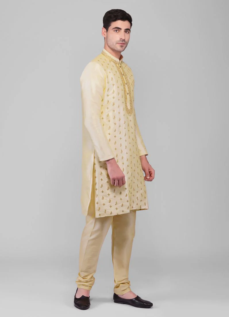Antique Zari Embroidered Kurta Churidaar Set - Image 4