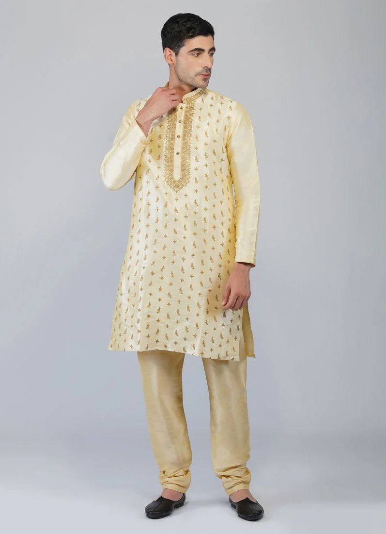 Antique Zari Embroidered Kurta Churidaar Set - Image 5