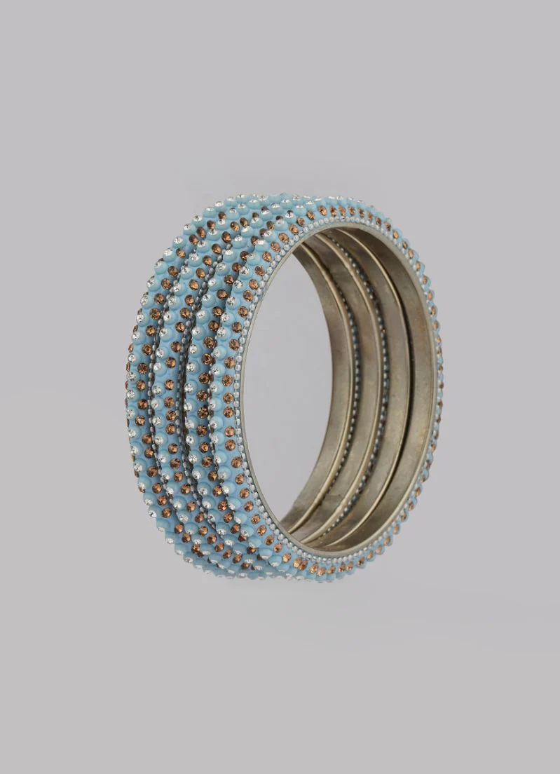 Aqua Blue Bangles with Silver and Gold 4pc â€“ Luxury Wedding Jewellery Set - Image 2
