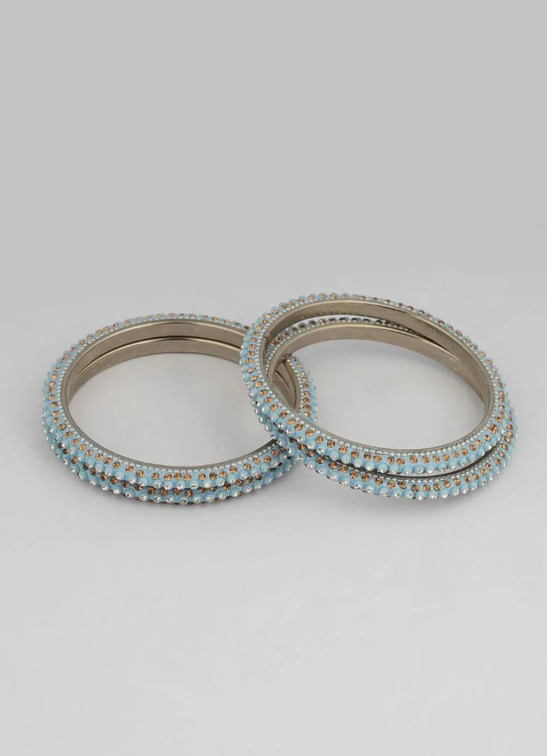 Aqua Blue Bangles with Silver and Gold 4pc â€“ Luxury Wedding Jewellery Set - Image 3