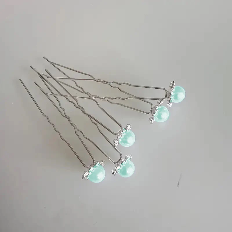 Aqua Pearl and Silver Bun Pins - Image 2