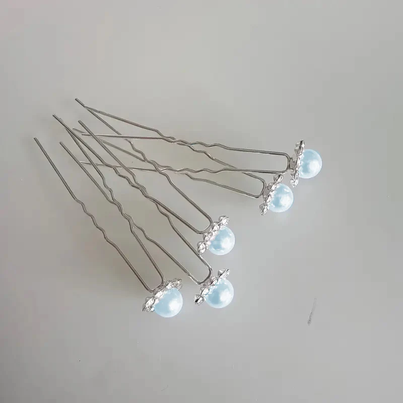 Baby Blue Pearl and Silver Bun Pins - Image 2