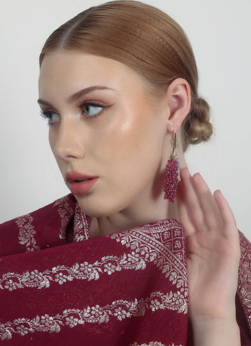 Bali Style Gold Plated Earrings with Wine Beads & Pearls - Image 5