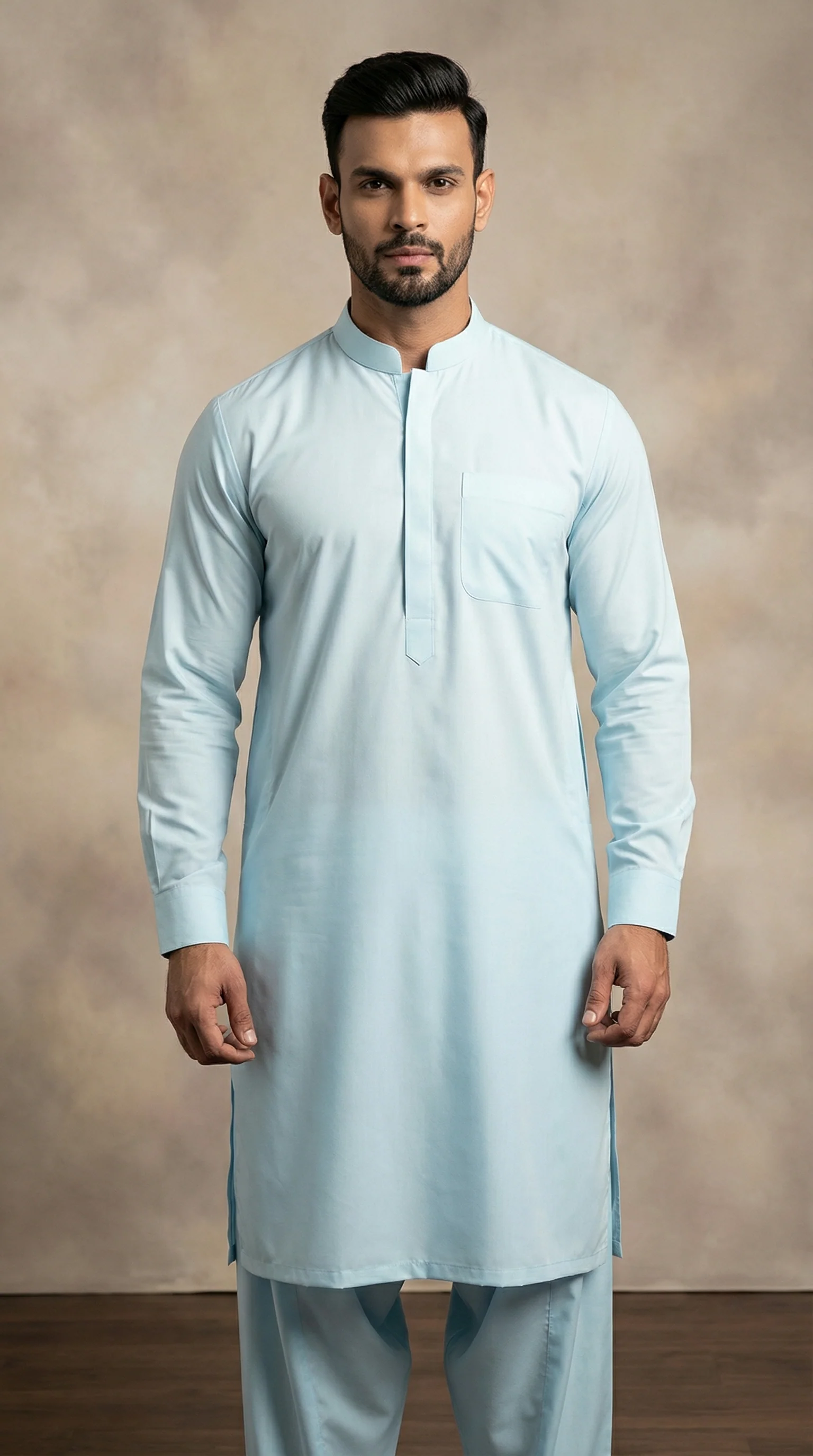 Band Kurta Light Blue Salwar Set - Image 2