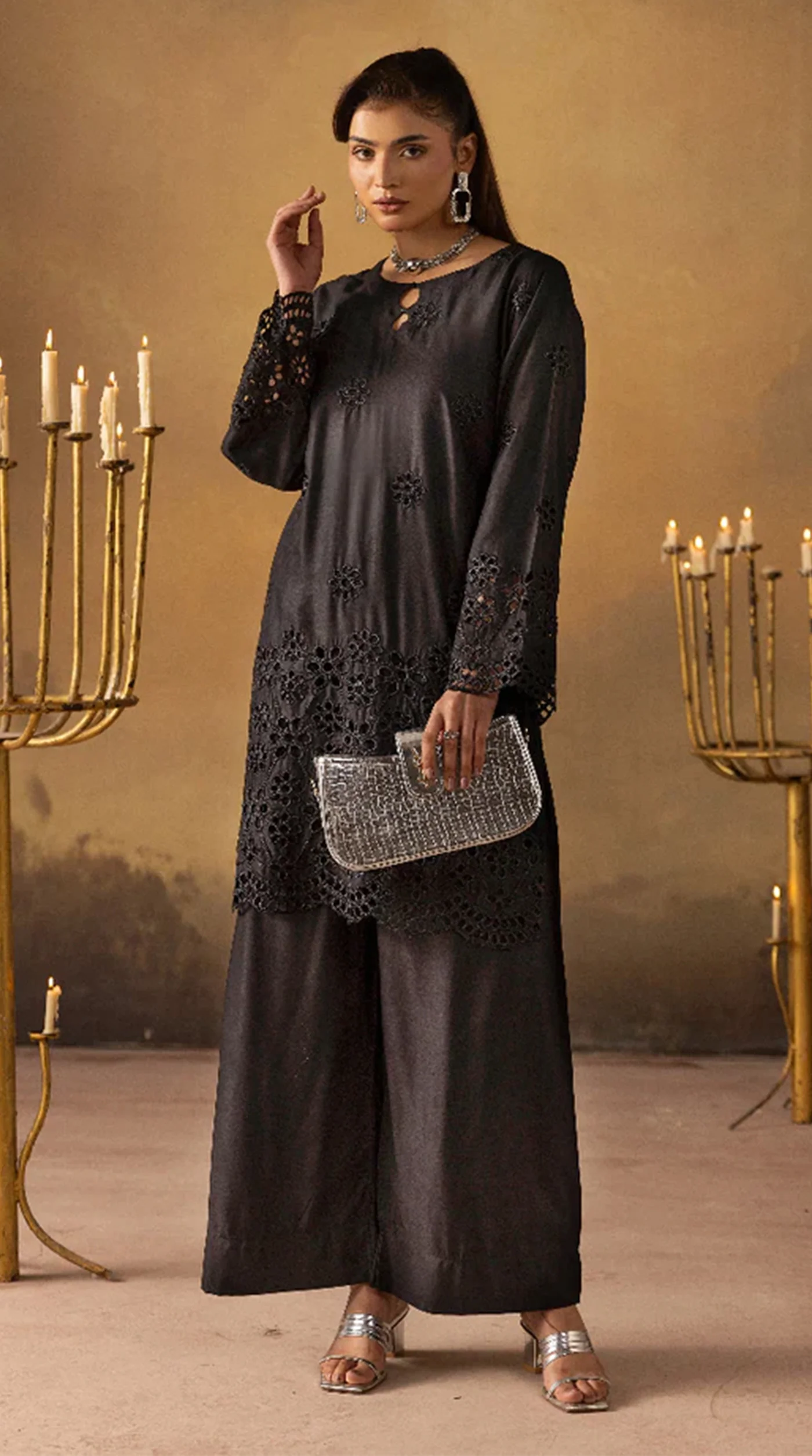 Beautiful Black Linen Chikankari Co-Ord Set for Women - Image 2