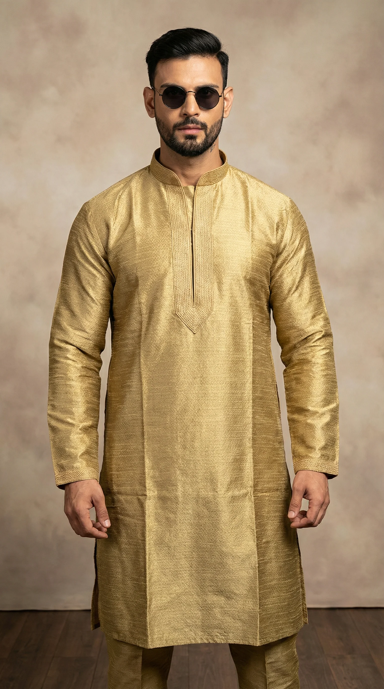 Beige Brocade Kurta Salwar Set - Image 2
