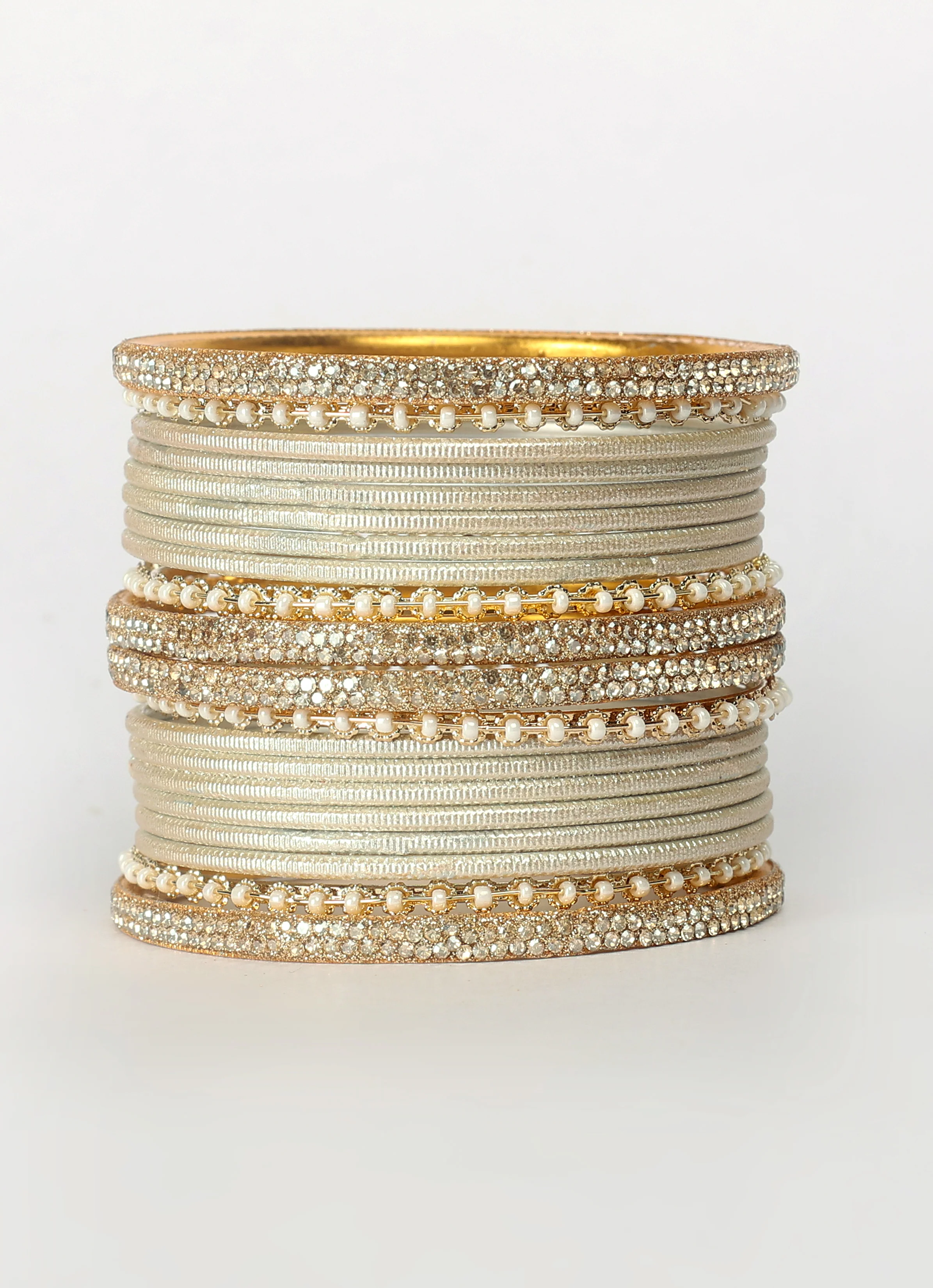 Beige Diamonte Pearl Bangles Set - Image 2