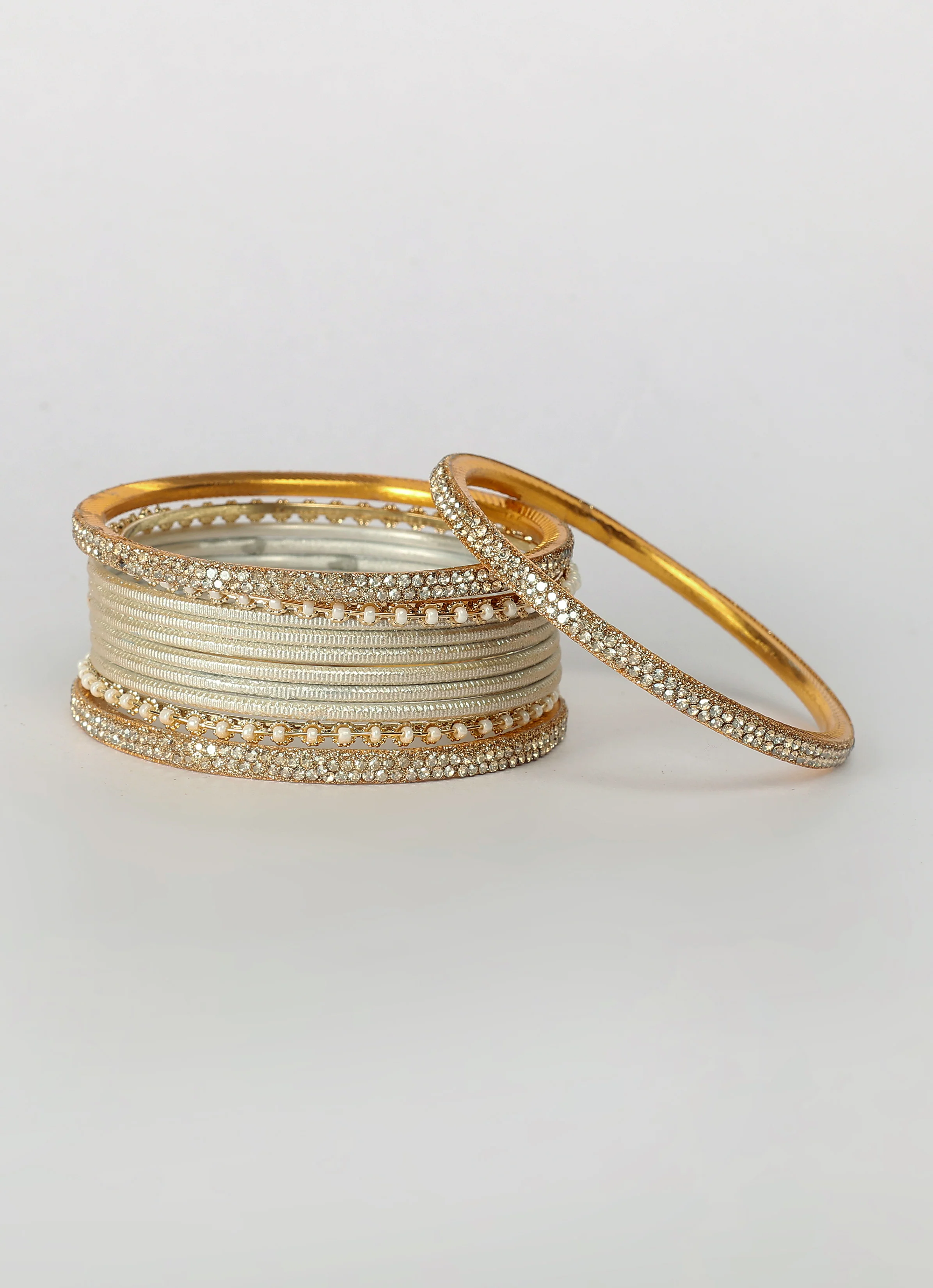 Beige Diamonte Pearl Bangles Set - Image 3