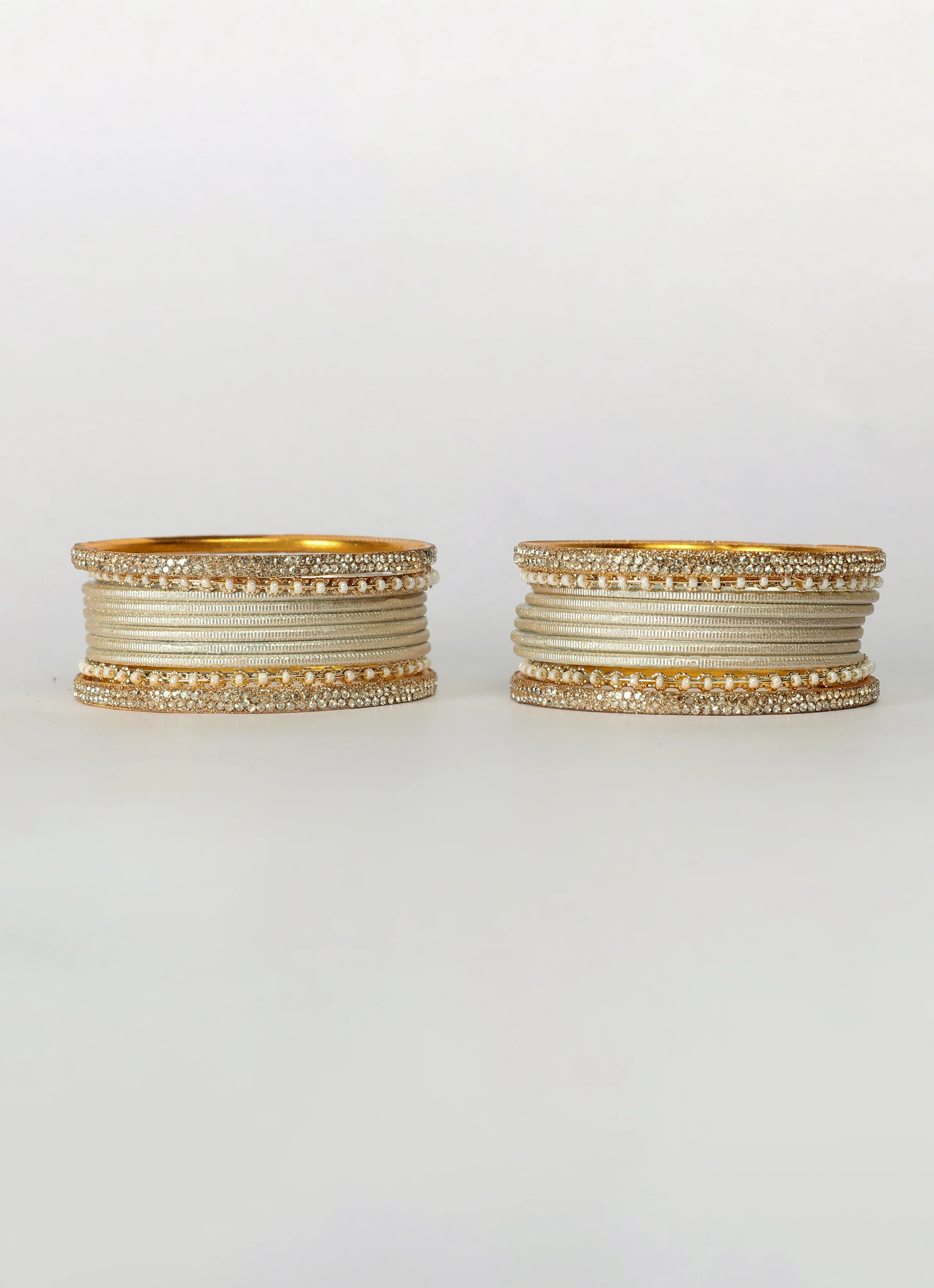Beige Diamonte Pearl Bangles Set - Image 4