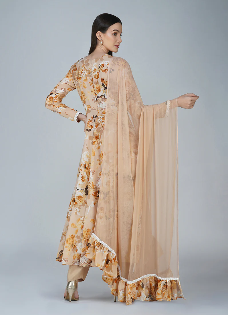 Beige Georgette Bias Cut Suit Set - Image 2