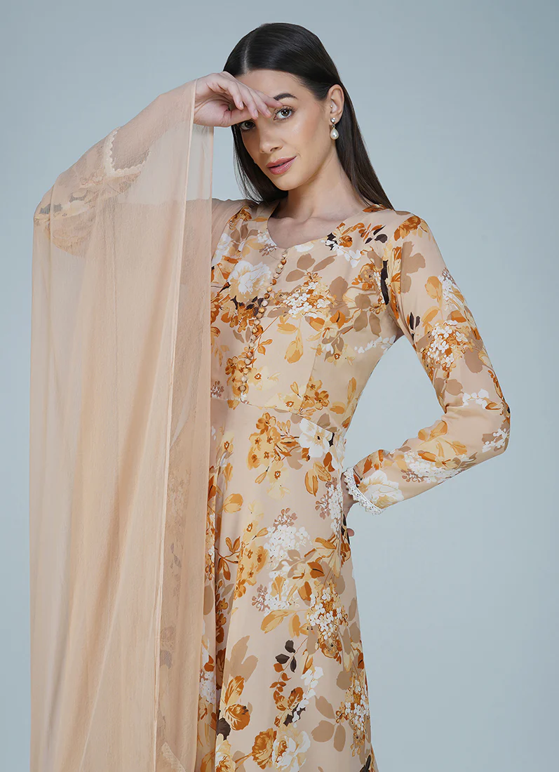 Beige Georgette Bias Cut Suit Set - Image 5
