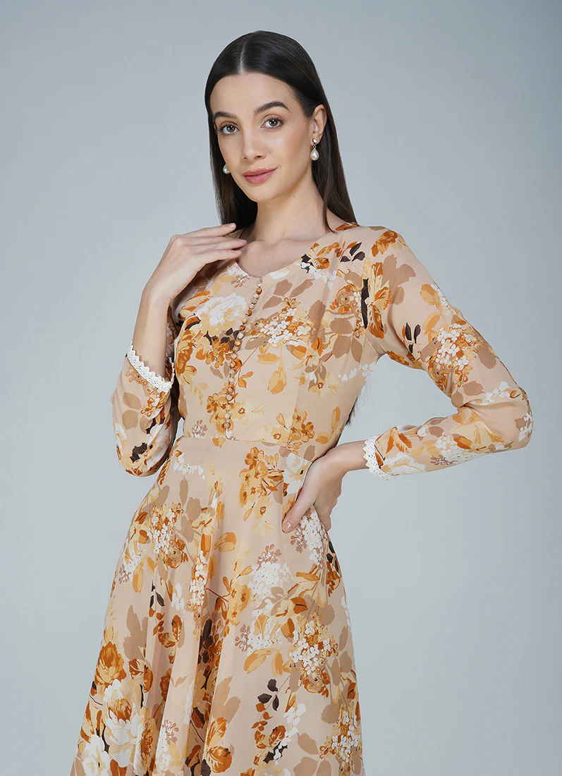 Beige Georgette Bias Cut Suit Set - Image 6