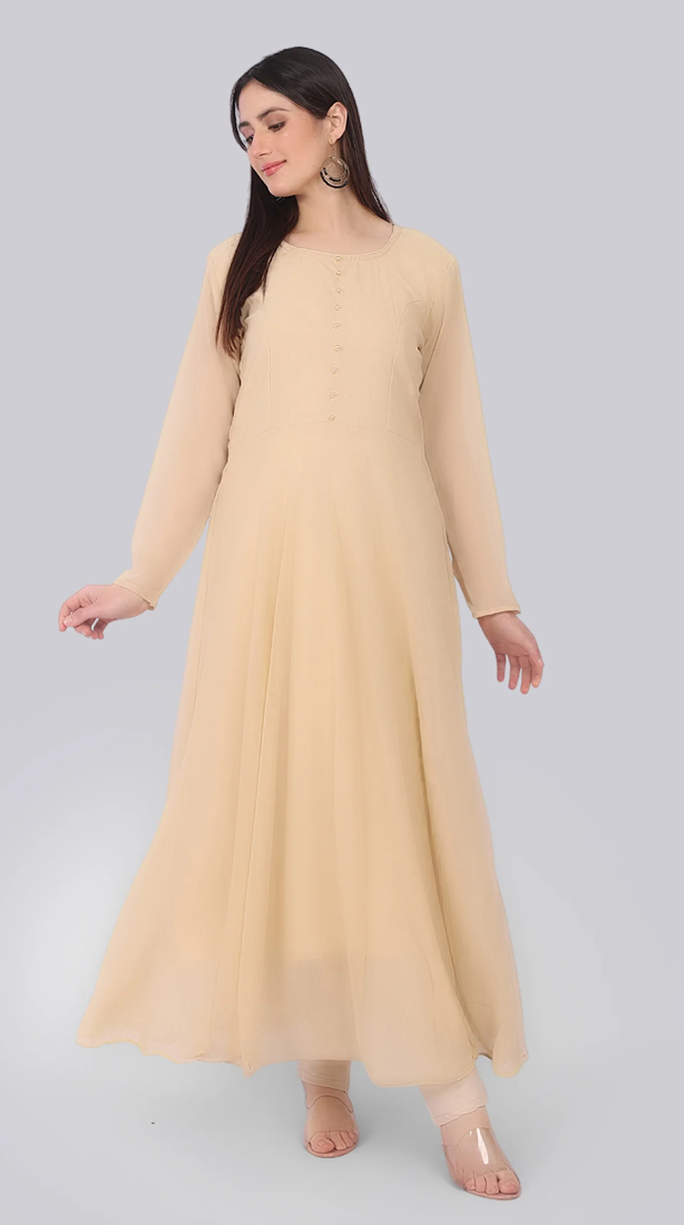 Beige Georgette Bias-Cut Suit Set with Velvet Dupatta - Image 5