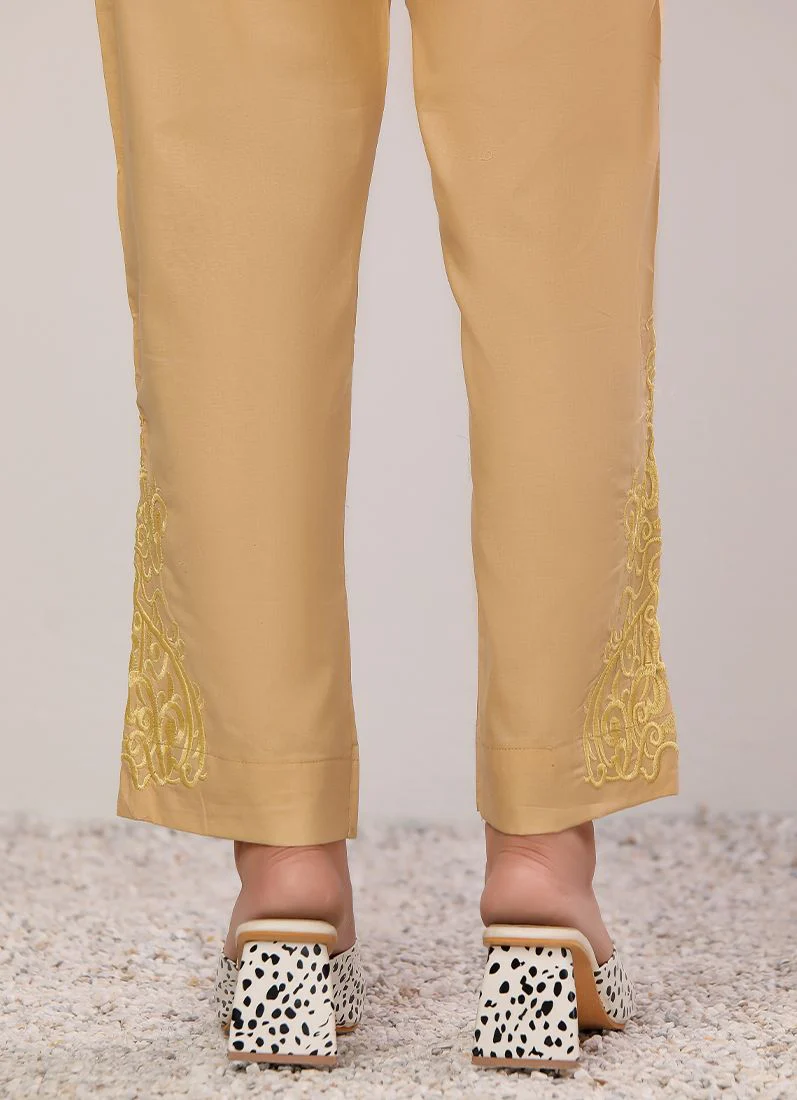 Beige Linen Straight Leg Trousers - Image 2