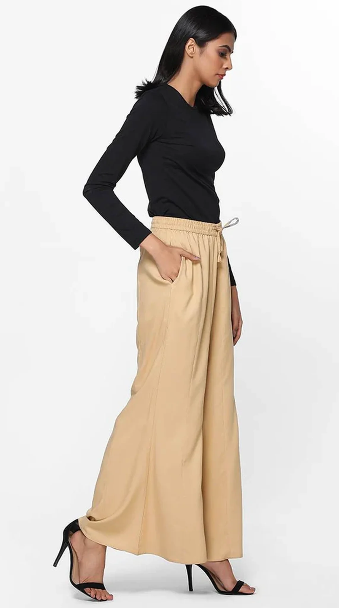 Beige Rayon Palazzo Trousers - Image 2
