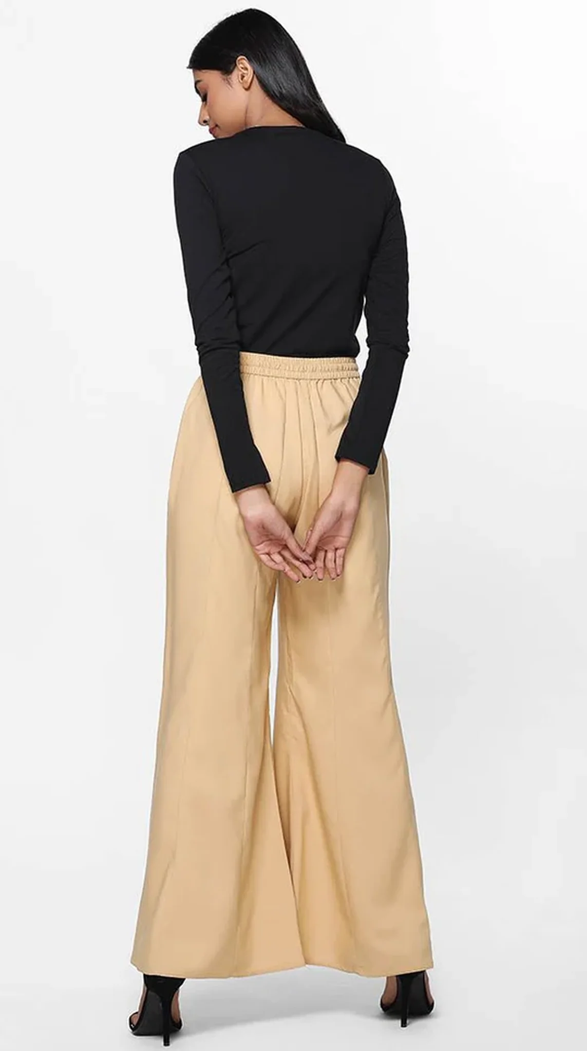 Beige Rayon Palazzo Trousers - Image 3