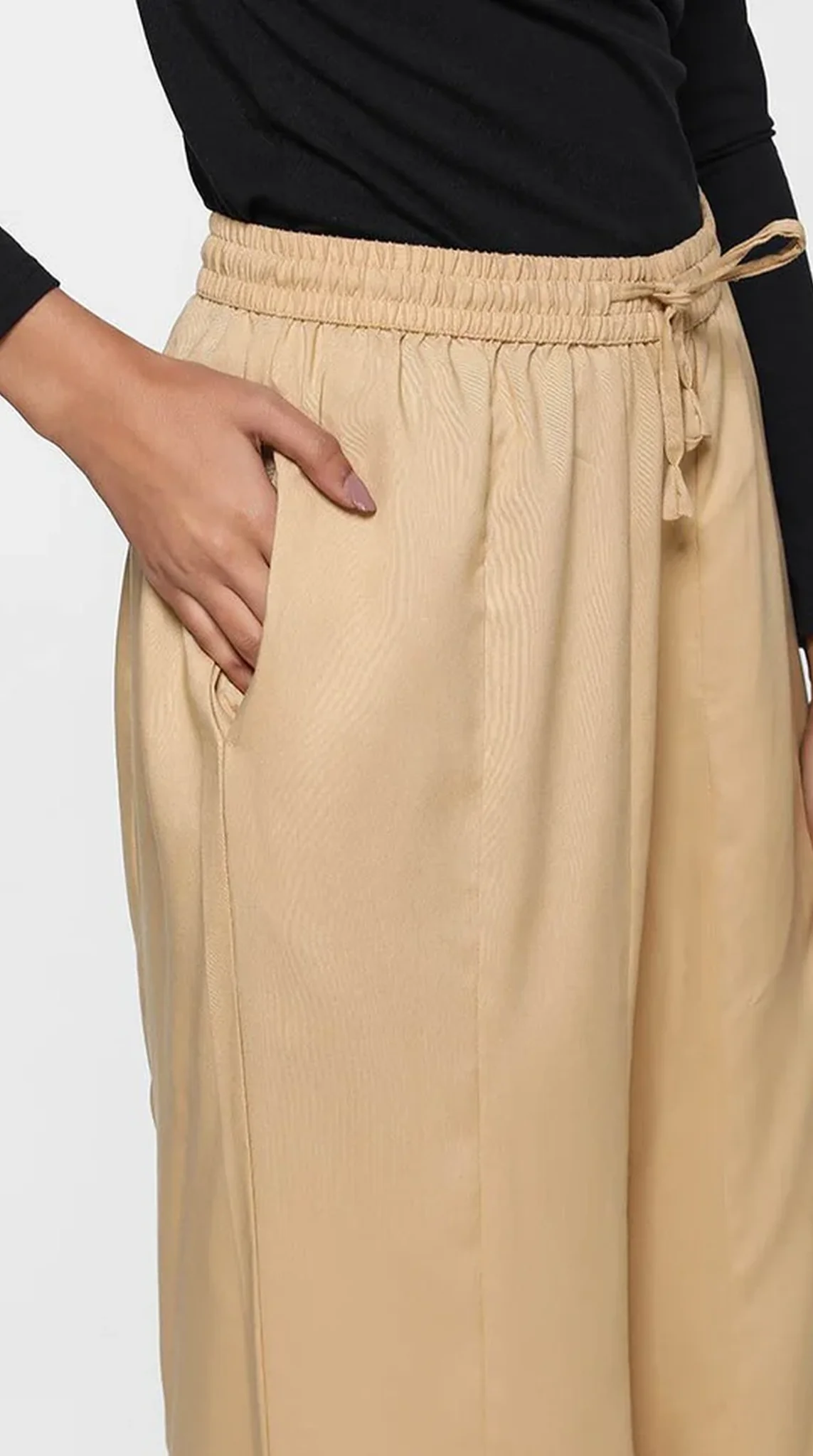Beige Rayon Palazzo Trousers - Image 4