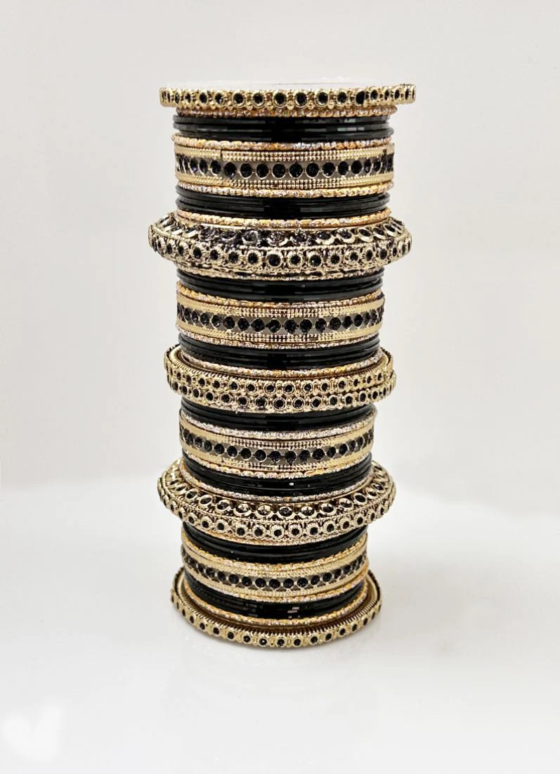 Black Anitique Gold Double Bangle Set - Image 2