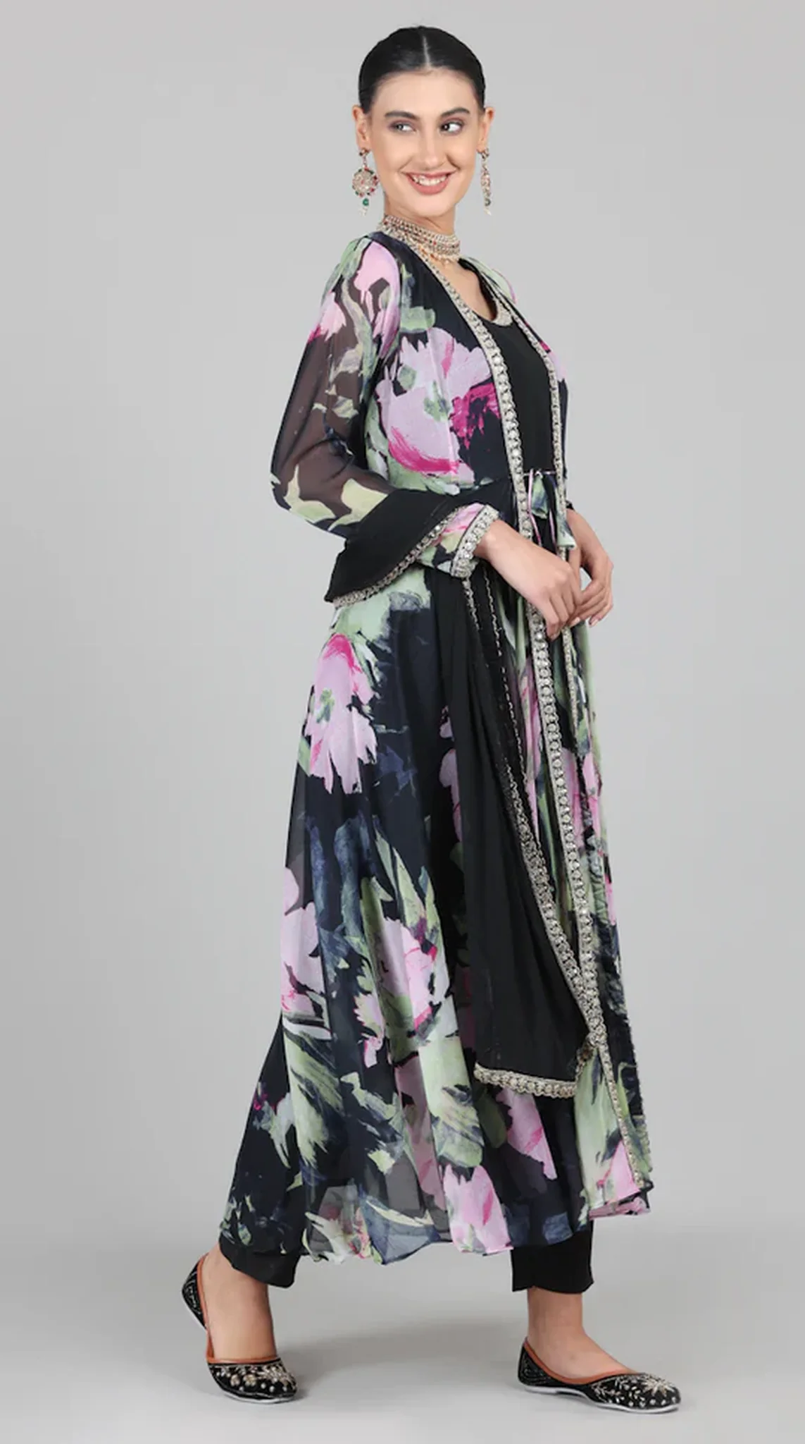 Black Bias Cut Jacket Style Suit Set - Image 3
