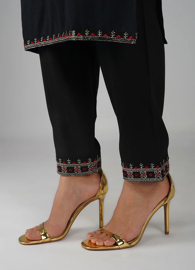 Black Cotton Embroidered Suit Set - Image 8