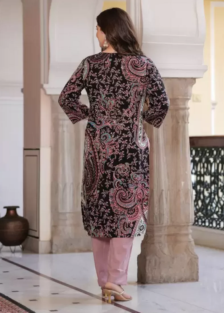 Black Cotton Printed Kurti - Image 2
