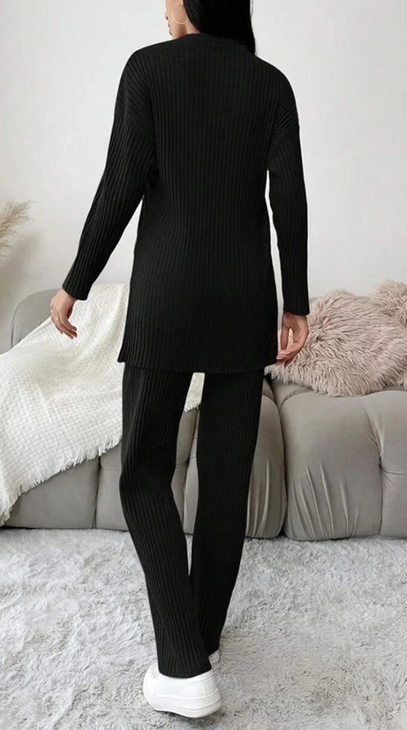 Black Cotton Ribbed Co-Ord Set - Image 3