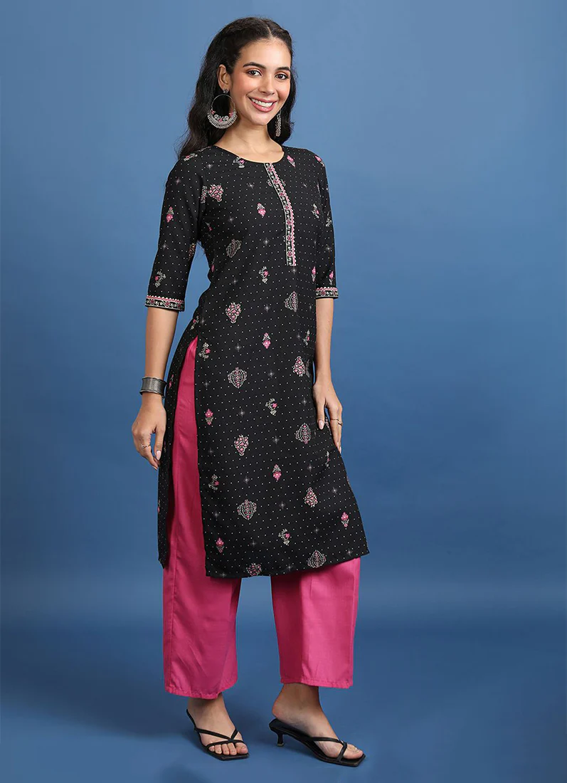 Black Cotton Straight Cut Suit Set - Image 2