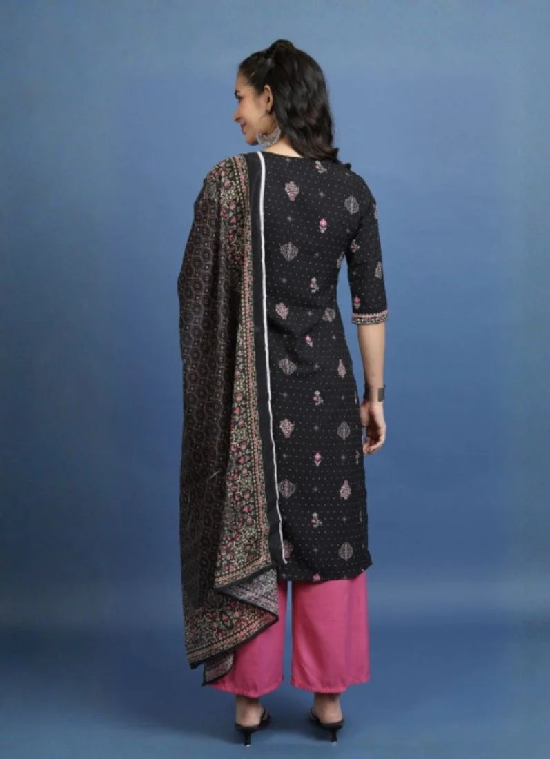 Black Cotton Straight Cut Suit Set - Image 3