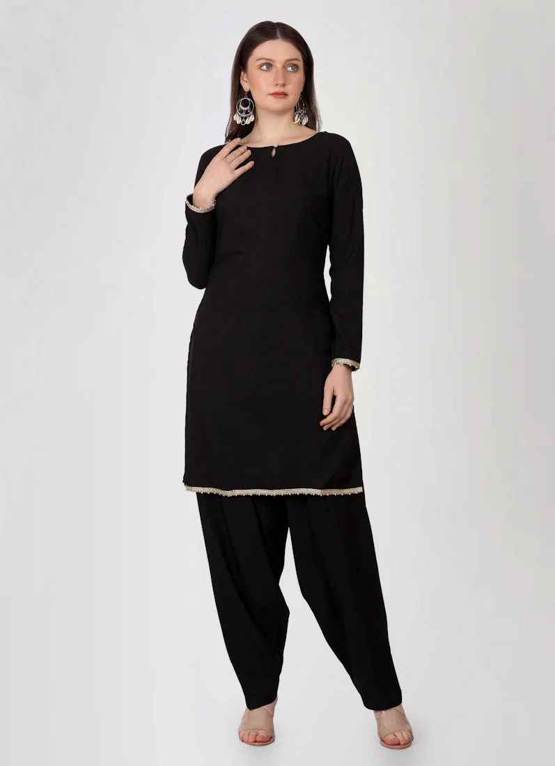Black Crepe Printed Dupatta Suit Set - Image 5