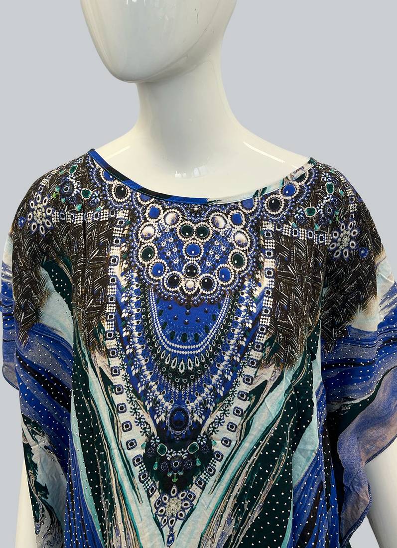Black Digital Printed Kaftan With Silver Stone Embroidery - Image 3
