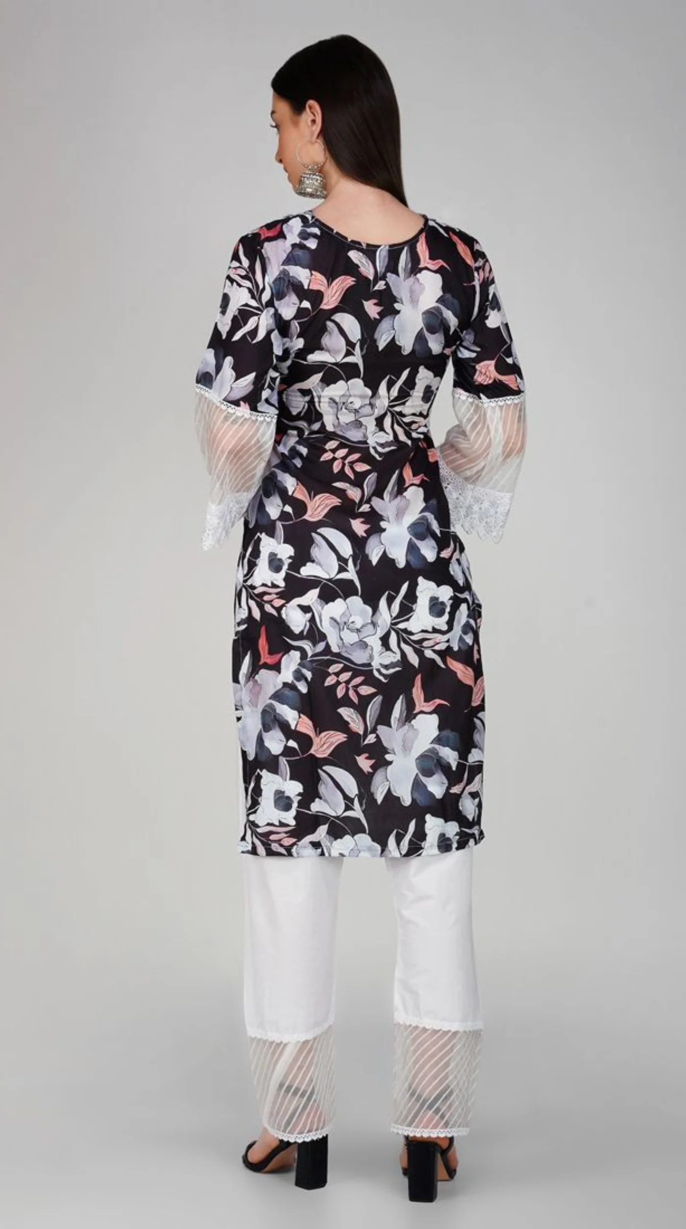 Black Embroidered Straight Cut Trouser Suit Set - Image 3