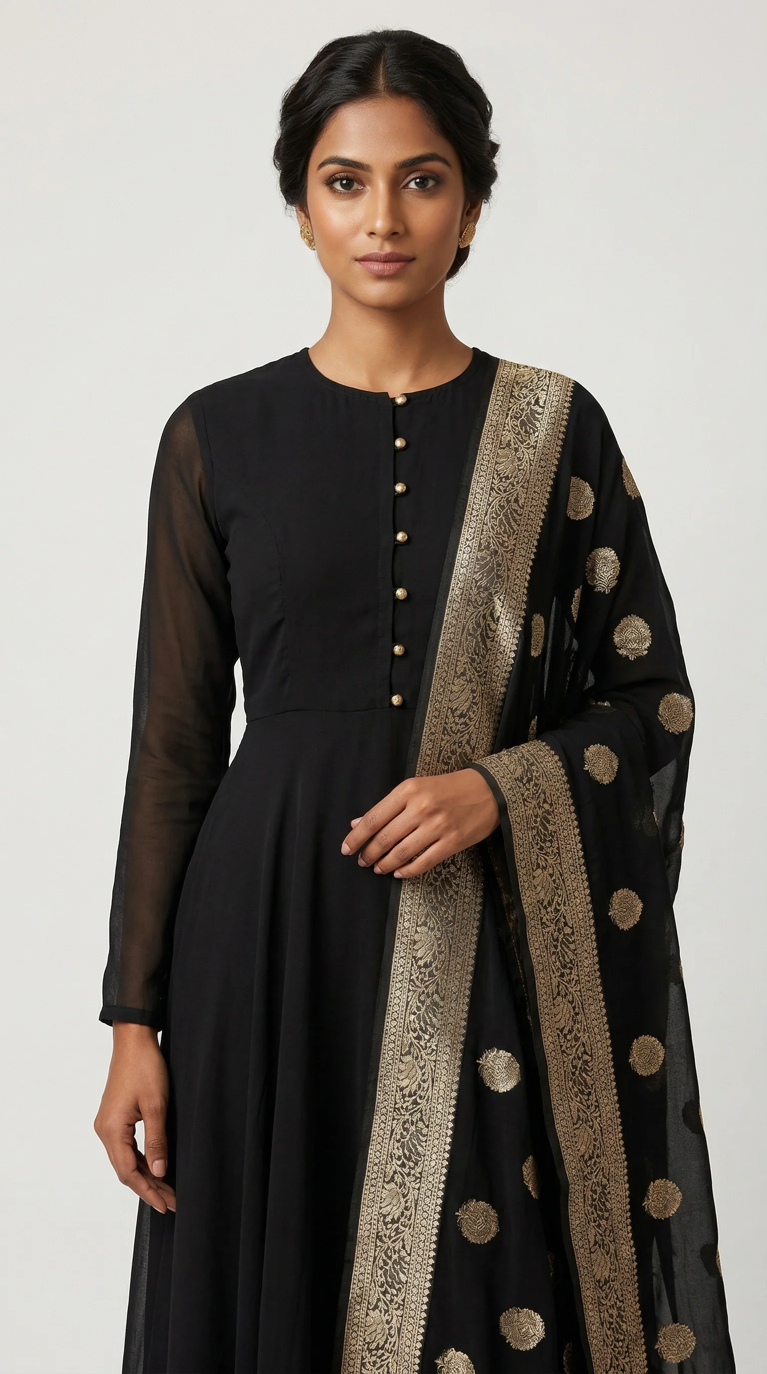 Black Georgette Bias Cut Suit Set - Image 2