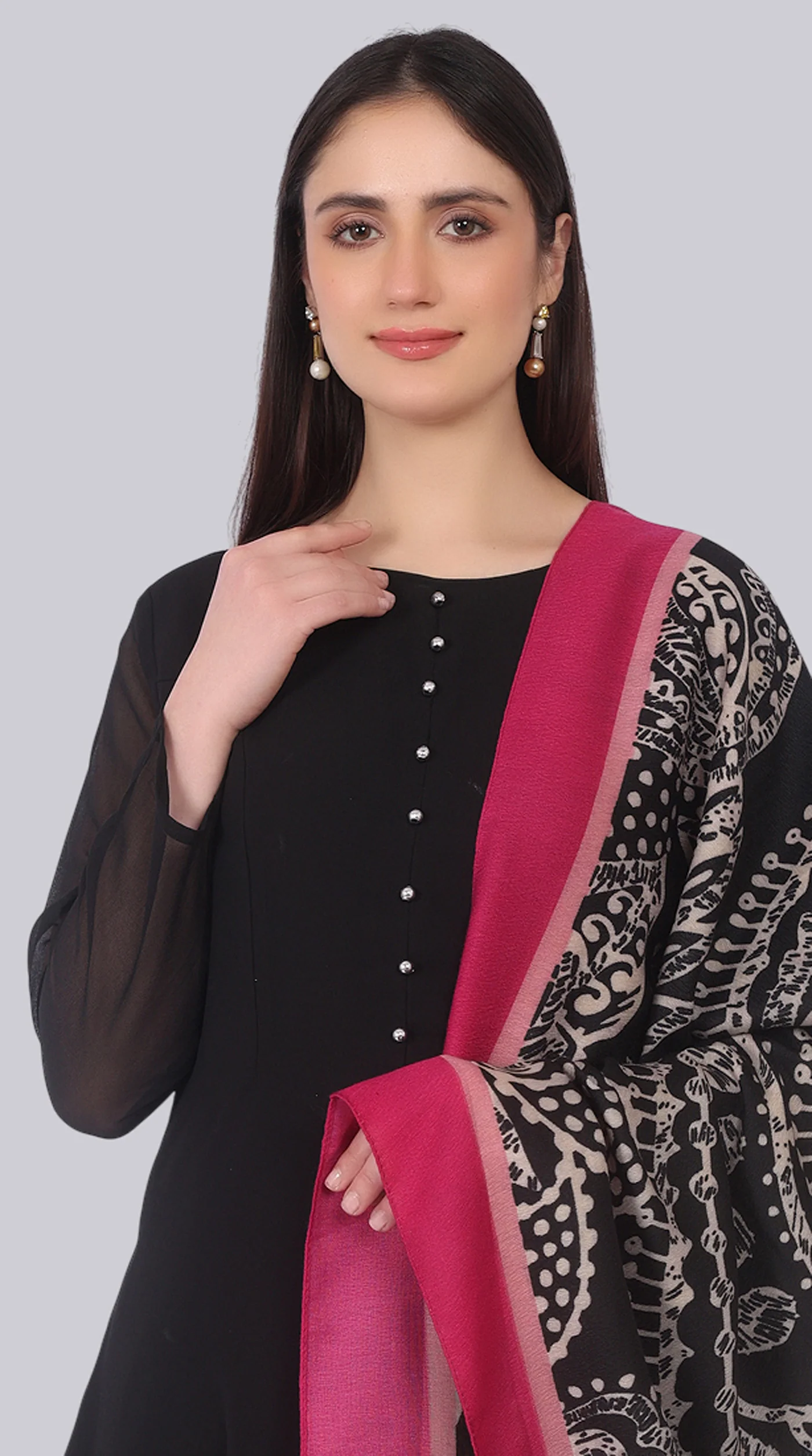 Black Georgette Bias-Cut Suit Set with Botanical Silk Dupatta - Image 4