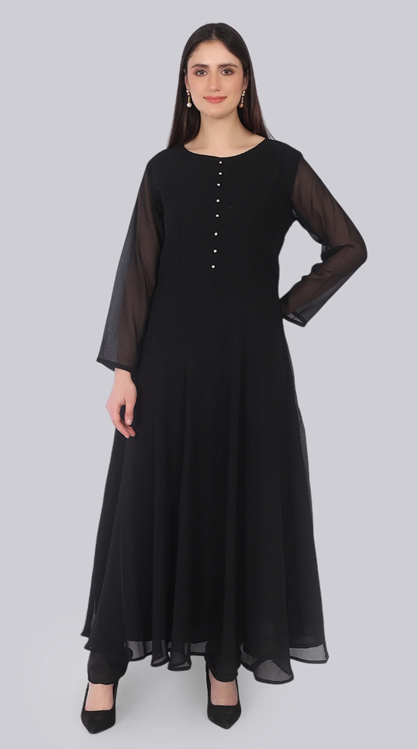 Black Georgette Bias-Cut Suit Set with Botanical Silk Dupatta - Image 5