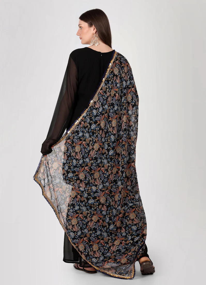 Black Georgette Gharara Printed Dupatta Suit Set - Image 4