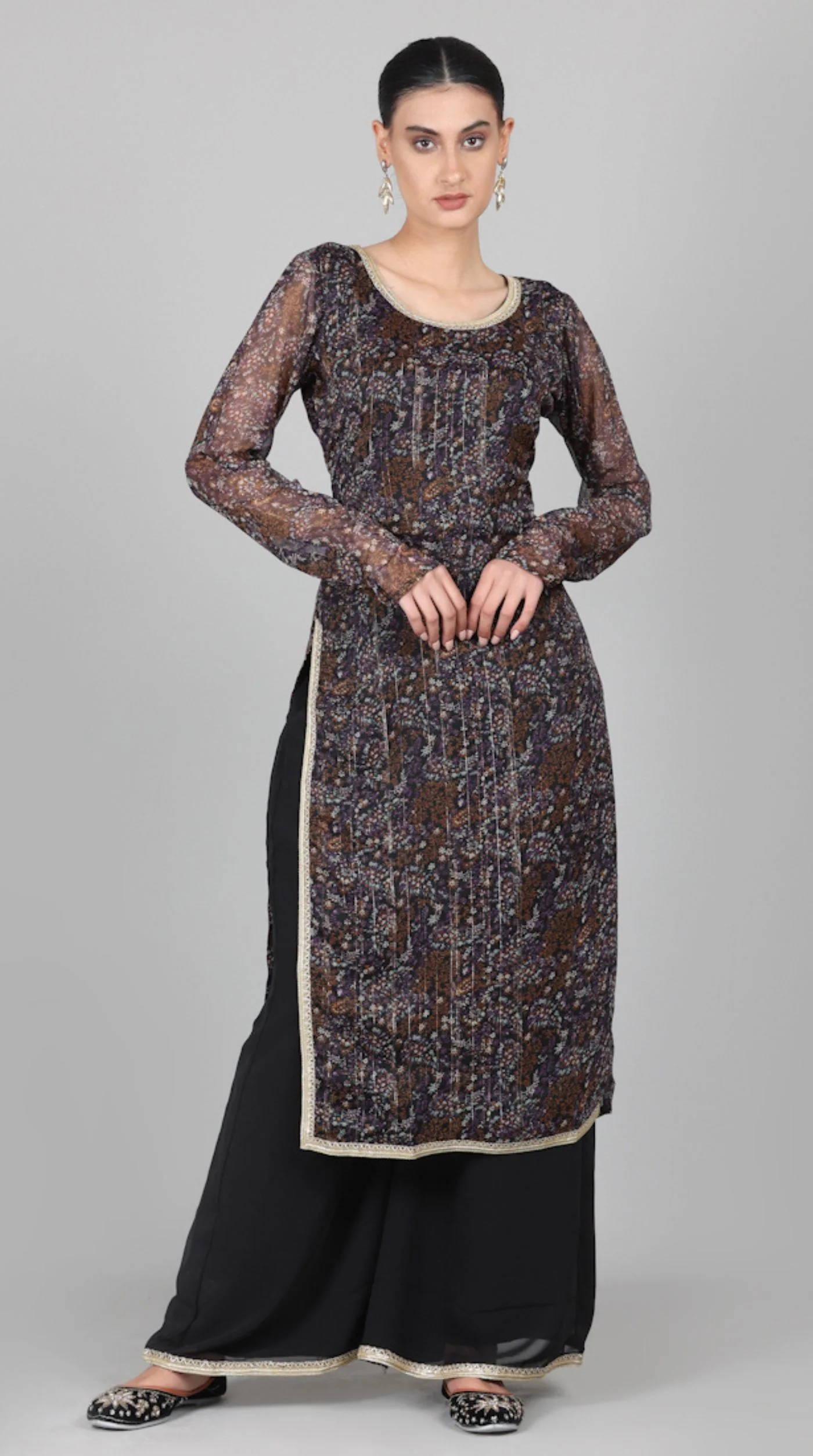 Black Georgette Lurex Palazzo Suit Set - Image 3