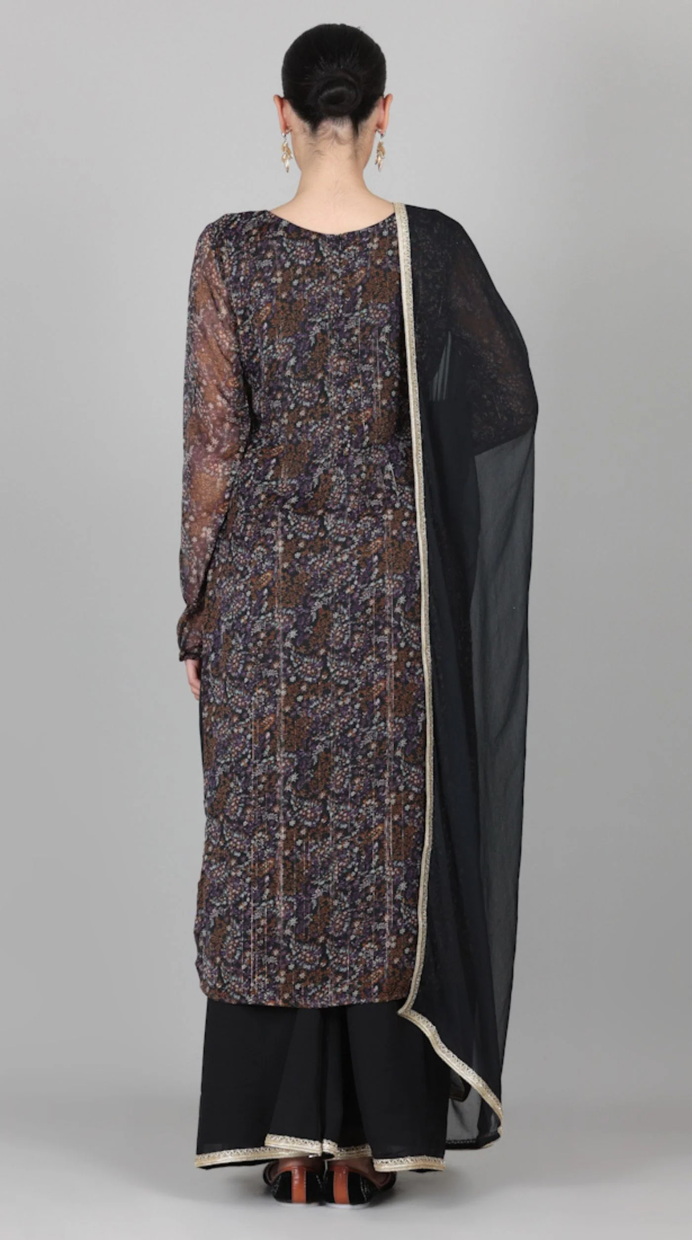 Black Georgette Lurex Palazzo Suit Set - Image 4