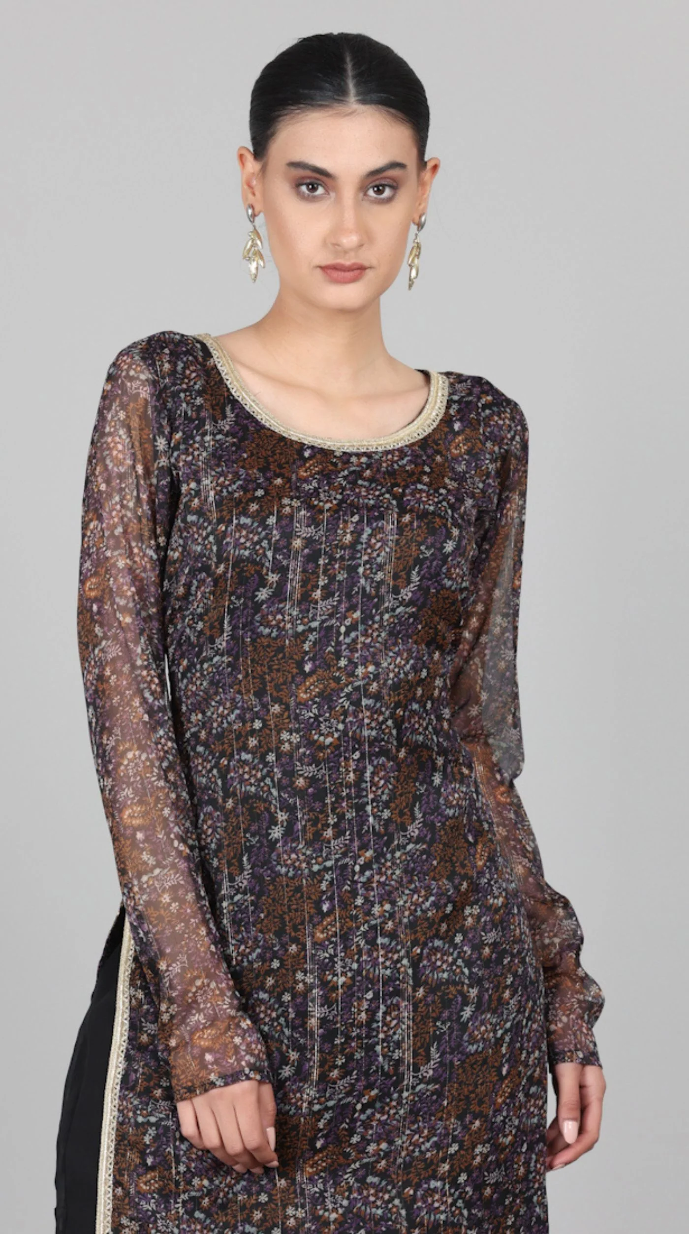 Black Georgette Lurex Palazzo Suit Set - Image 5