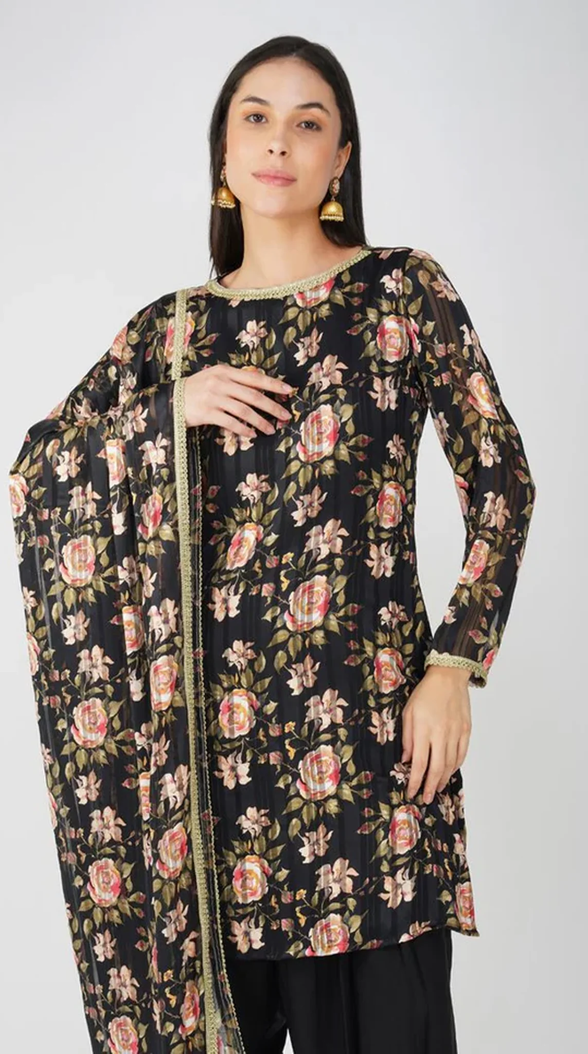 Black Georgette Lurex Printed Suit Set - Image 3