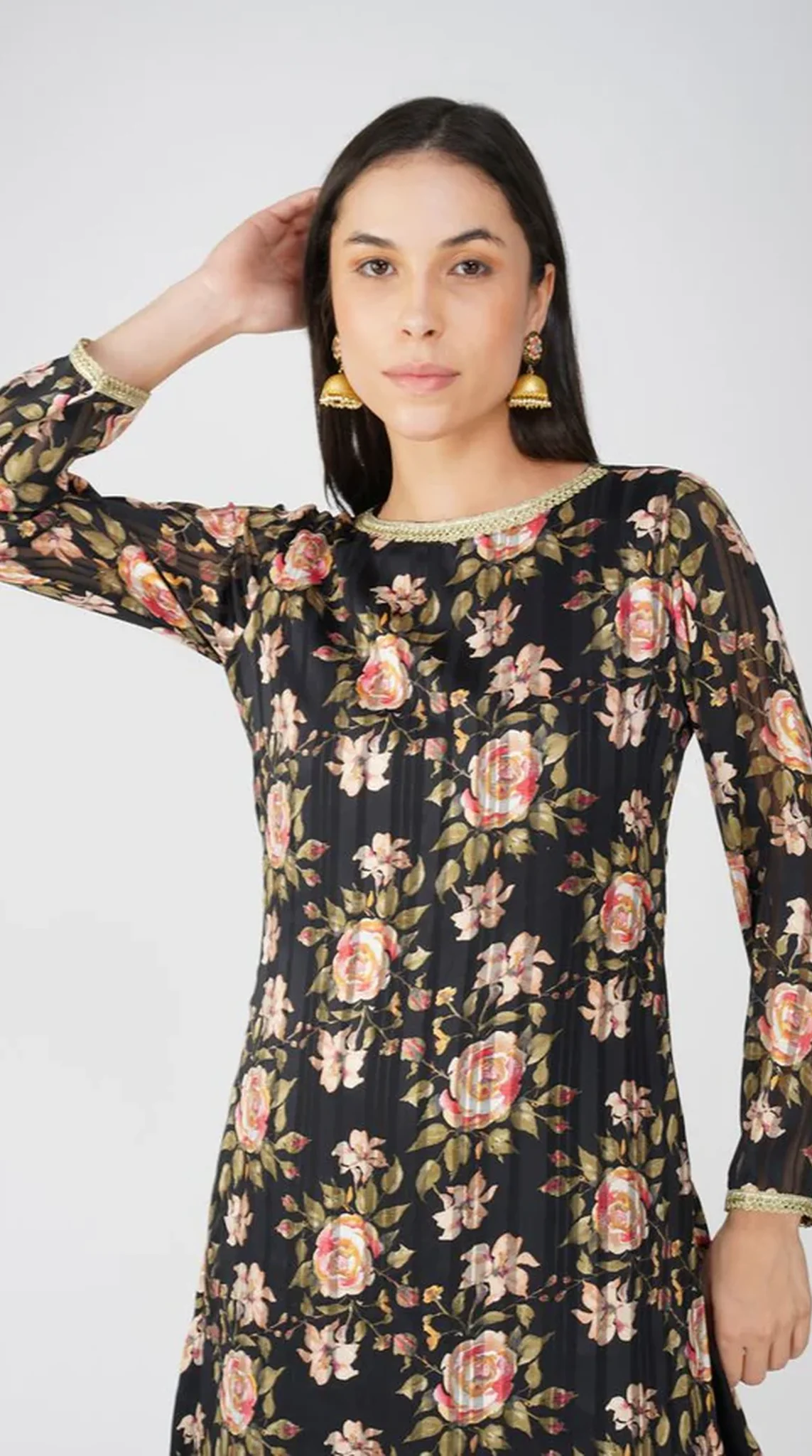 Black Georgette Lurex Printed Suit Set - Image 5