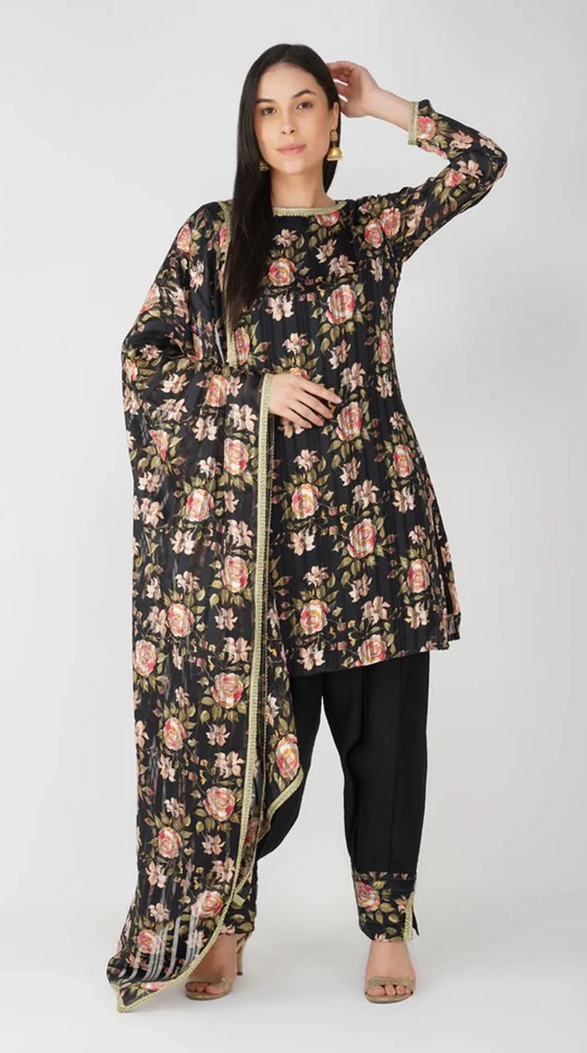 Black Georgette Lurex Printed Suit Set - Image 6