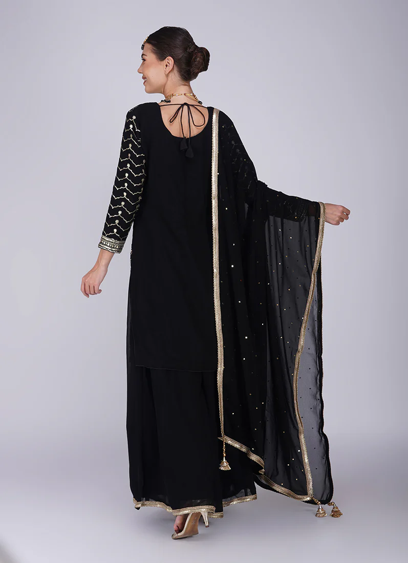 Black Georgette Machine Sequin Embroidered Suit - Image 4